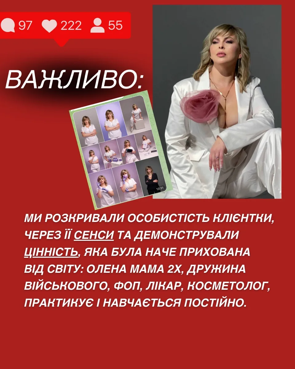Позиціонування через сенси: Олена — мама двох, дружина військового, ФОП, лікар